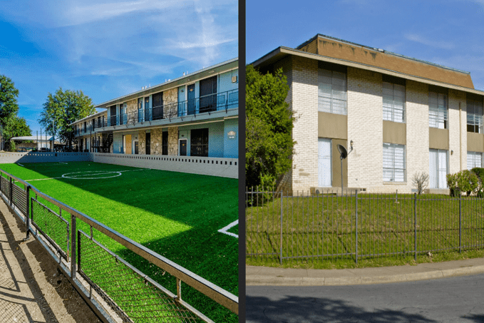 Two different pictures of a building and the same house.